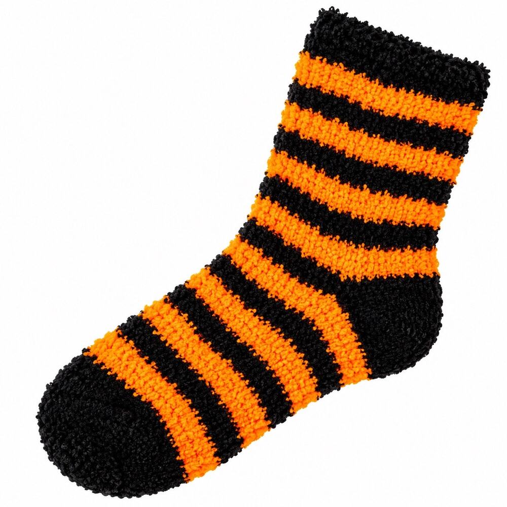 Halloween Orange Black Striped Fuzzy Cozy Socks One Size NWOT